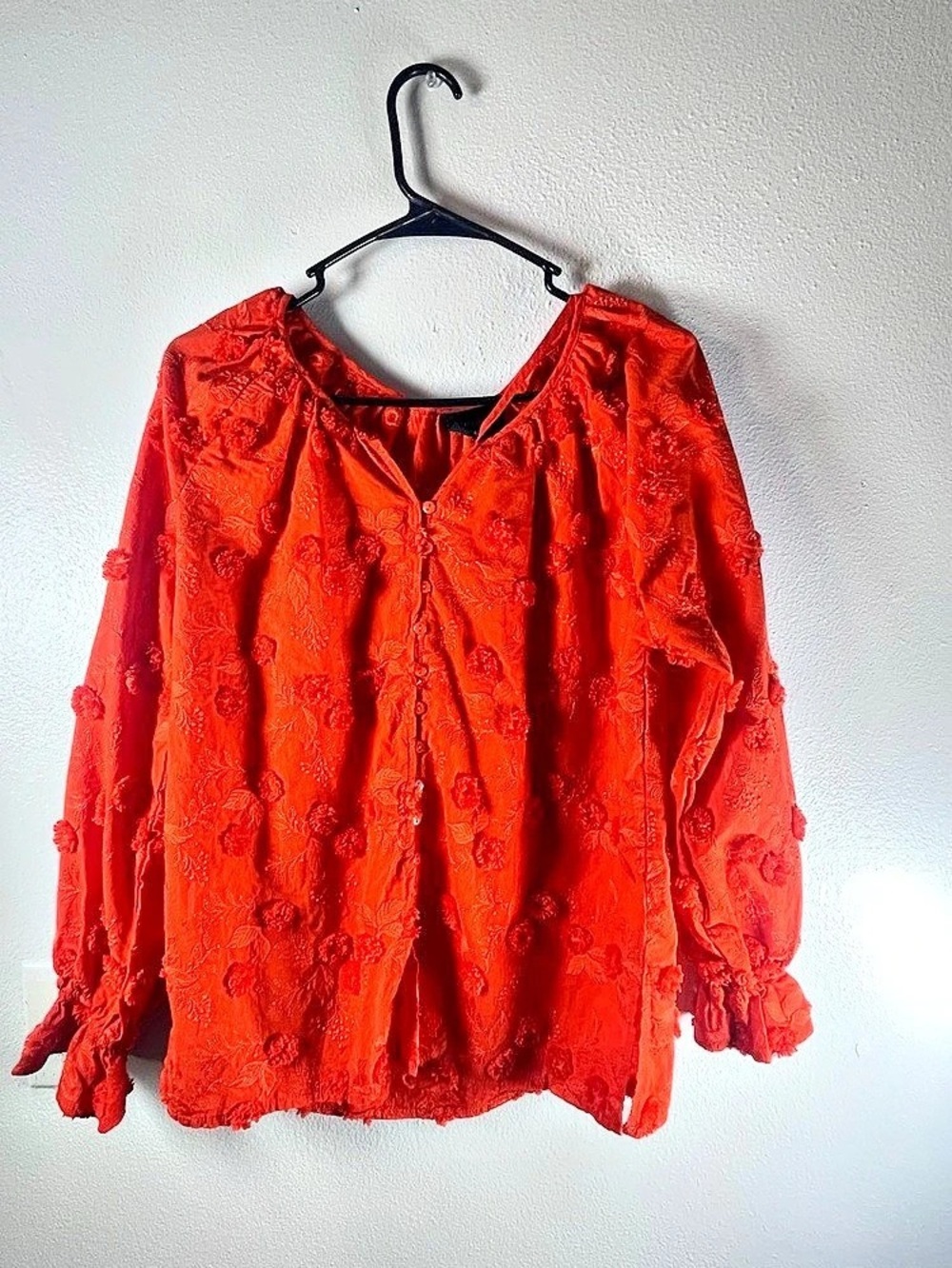 Floral Embroidered Blouse in Orange Like New